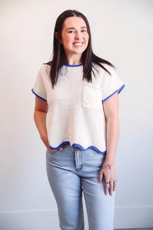 Haley Knit Top-Off White/Blue