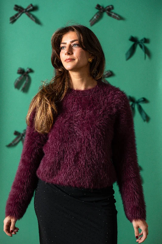 Lucy Paris Laramie Burgundy Fuzzy Pullover Sweater Street