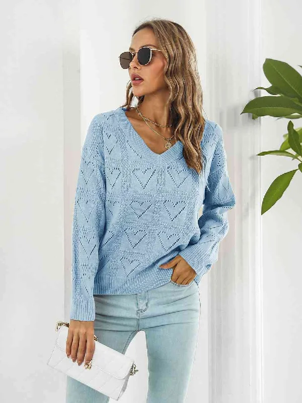 Openwork V-Neck Sweater Gym