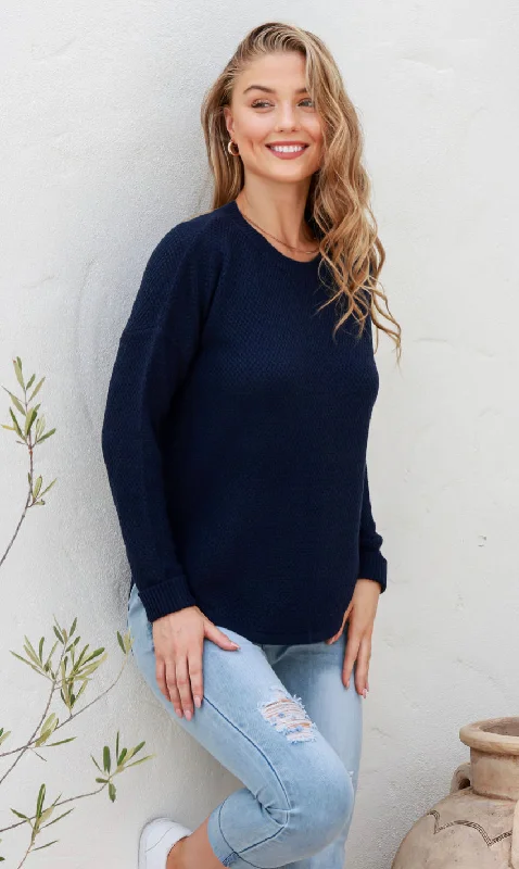 Carley Cotton Navy Knit Feminine Women's Style 
