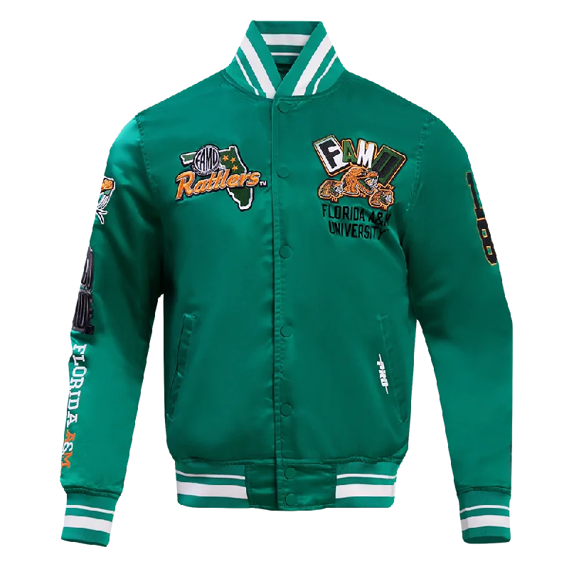 NCAA FLORIDA A&M UNIVERSTIY HOMECOMING RIB MEN'S SATIN JACKET (KELLY GREEN)