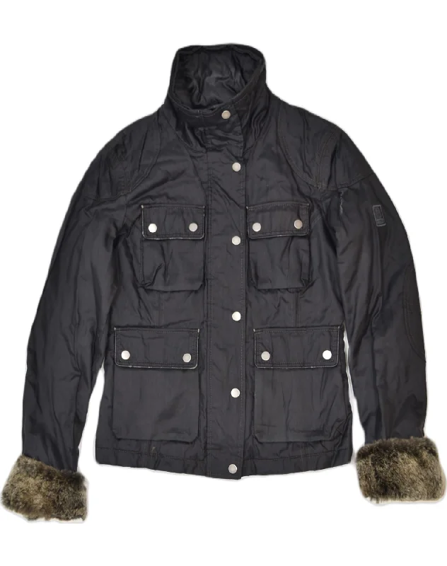 BELSTAFF Womens Utility Jacket IT 42 Medium Black Cotton Rugged Women's Outdoor 