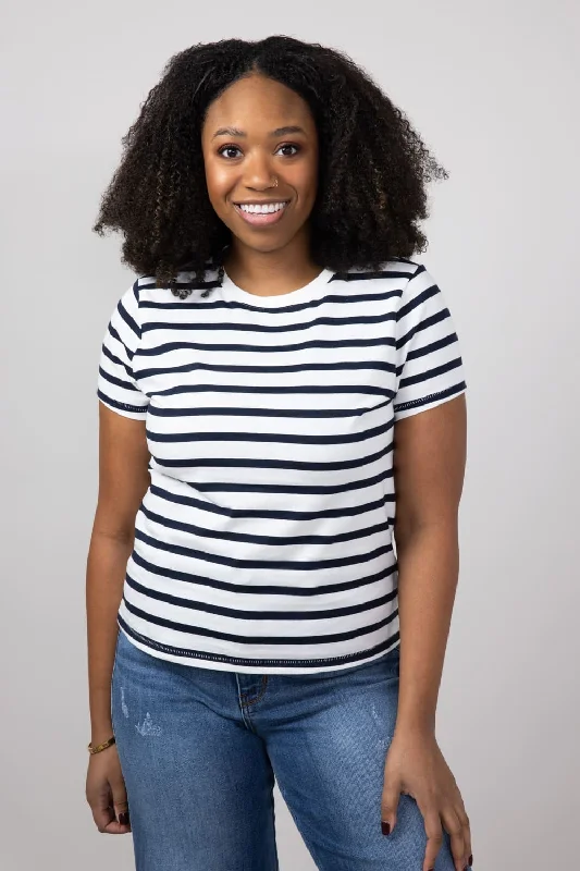 Thread & Supply Asher Striped T-Shirt for Women in White/Navy | T2940CKNTS-WHITENAVY Luxurious Women's High - end Thread & Supply Asher Striped T-Shirt for Women in White/Navy | T2940CKNTS-WHITENAVY Luxurious Women's High - end