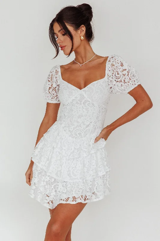 Tayah Tiered Lace Mini Dress Off White Athletic Women's 