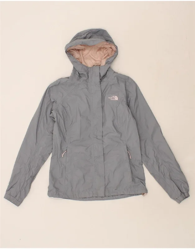 THE NORTH FACE Womens Hooded Rain Jacket UK 6 XS Grey Polyester