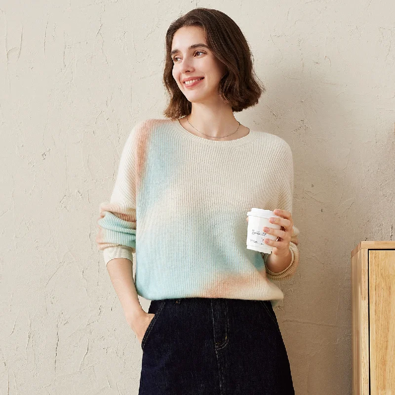 100% Cashmere Gradient Color Soft Knit Sweater Vintage Women's 1970S 