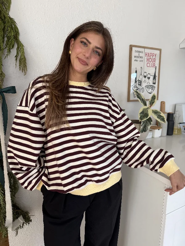 Things Between Phoebe Striped Cotton Pullover Sweatshirt (Butter) Vacation