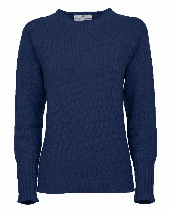NEW FALL 24 - Women's Pure Cashmere Crew Neck Sweater Melange Blue by Monticelli Cashmere Artistic Women's Avant - 