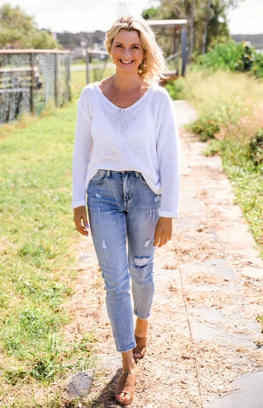 Nikki Cotton White Knit Youthful Women's Anime - inspired