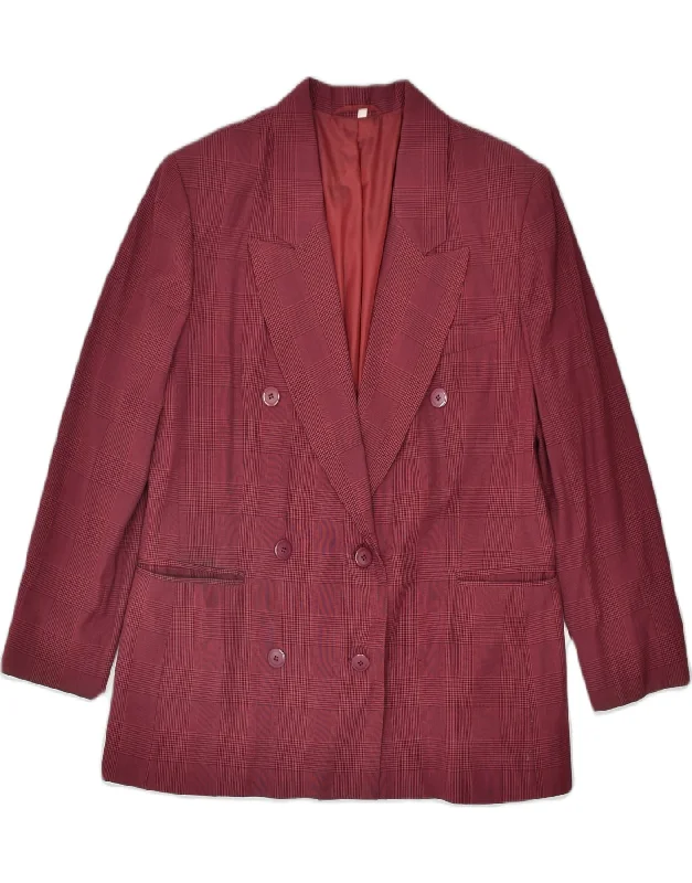 CAROL Womens Double Breasted Blazer Jacket IT 46 Large Burgundy Check Business