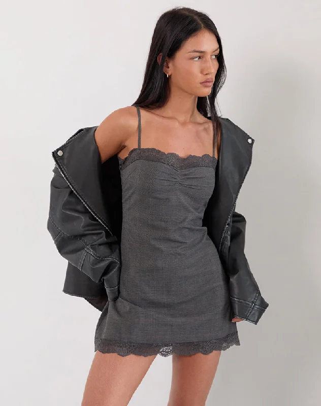 Larna Mini Dress in Check Tailoring Grey Geometric