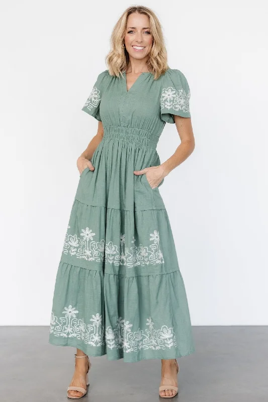 Kennedy Embroidered Maxi Dress | Dark Sage