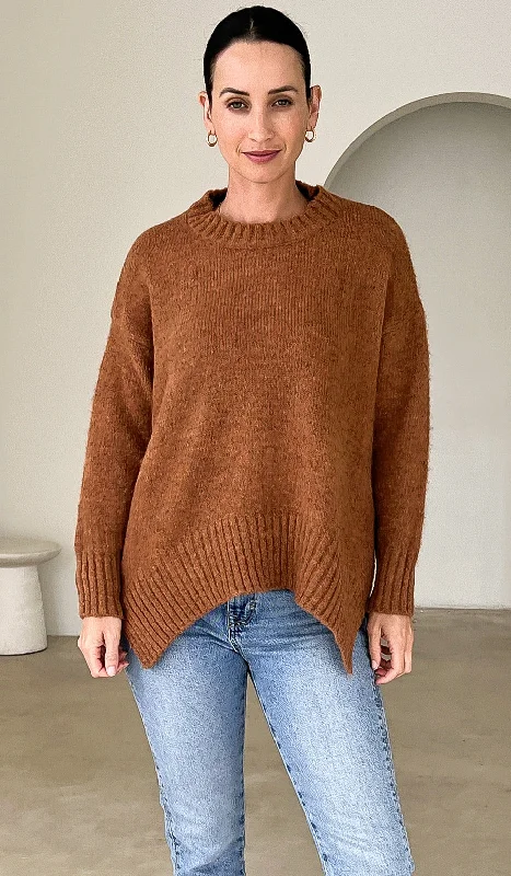 Chloe Chocolate Crew Neck Knit Cozy Women's Sherpa - lined