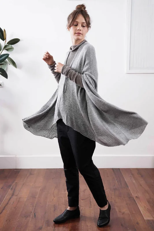 Metalo Open Poncho Cape - Silver Grey, made from  Bamboo, Cotton & Soy Refined Women's Classic 