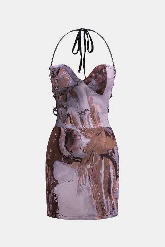 Tie Dye Backless Strappy Bustier Mini Dress Athletic Women's 