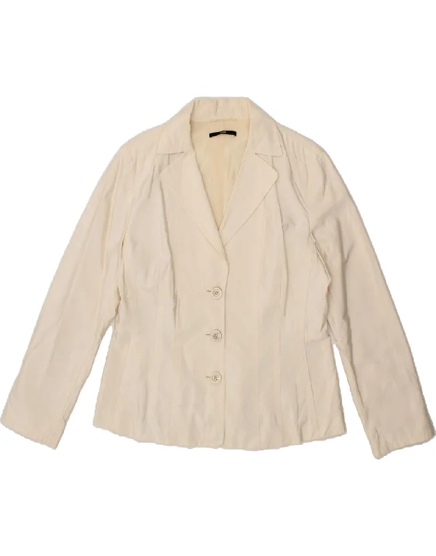 HUGO BOSS Womens 3 Button Blazer Jacket UK 14 Large  Off White Cotton