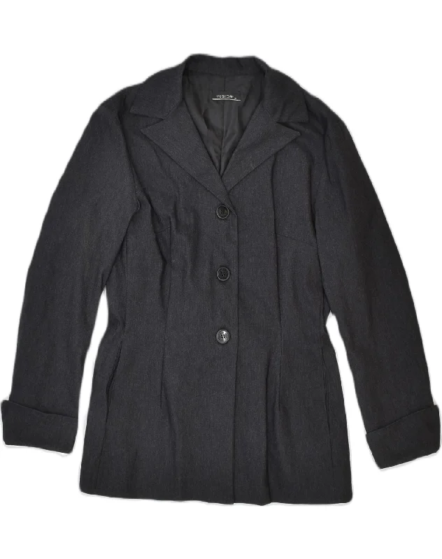 VINTAGE Womens 3 Button Blazer Jacket UK 12 Medium Black Polyamide Cozy Women's Winter
