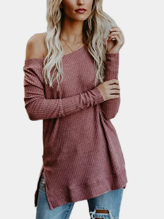 Custom Off The Shoulder Long Sleeve Knitted Top