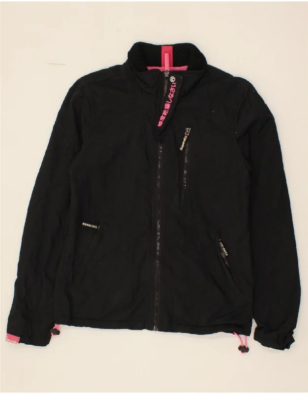 SUPERDRY Womens Windhiker Graphic Windbreaker Jacket UK 6 XS Black