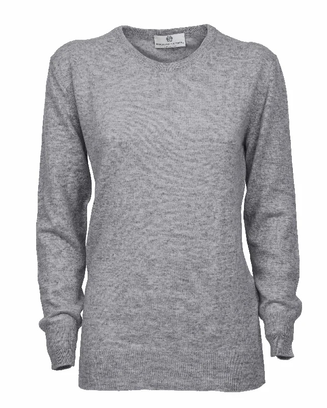 NEW FALL 24 - Women's Pure Cashmere Original Crew Neck Sweater Melange Gray by Monticelli Cashmere Sustainable Organic