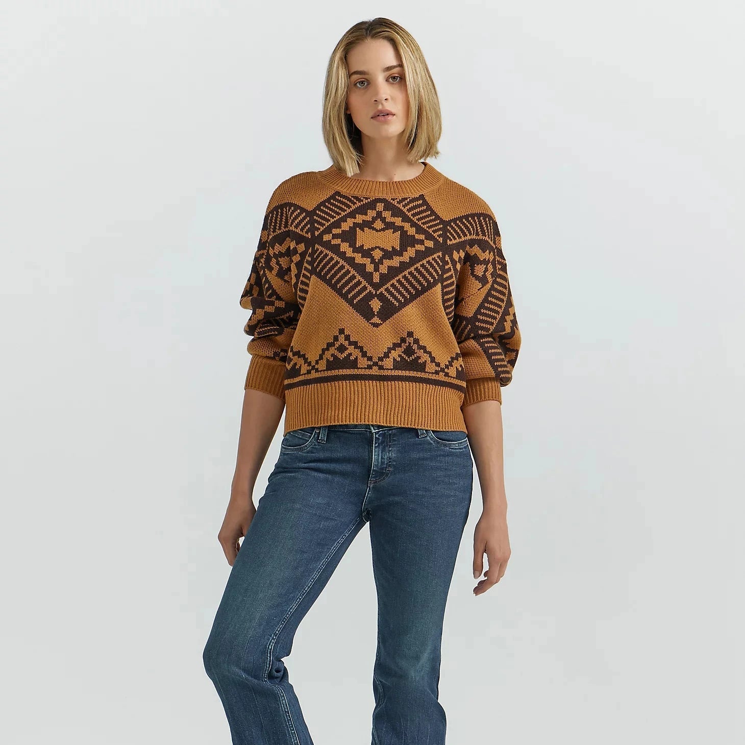 Wrangler Retro Women's Southwestern Pullover Sweater in Jewel Brown Earthy Women's 