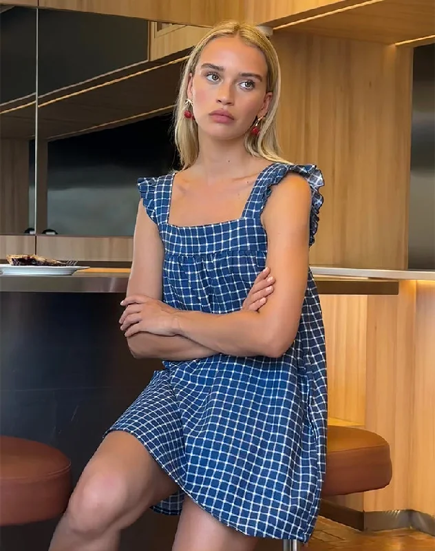 Sanaly Mini Dress in Navy Tartan Rami Polished Women's Silk