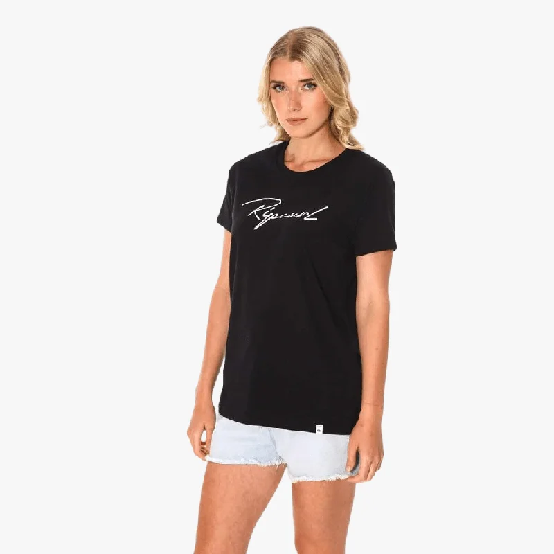 Ripcurl Womens Script Standard Short Sleeve Tee Black Laid - back Women's Vibe