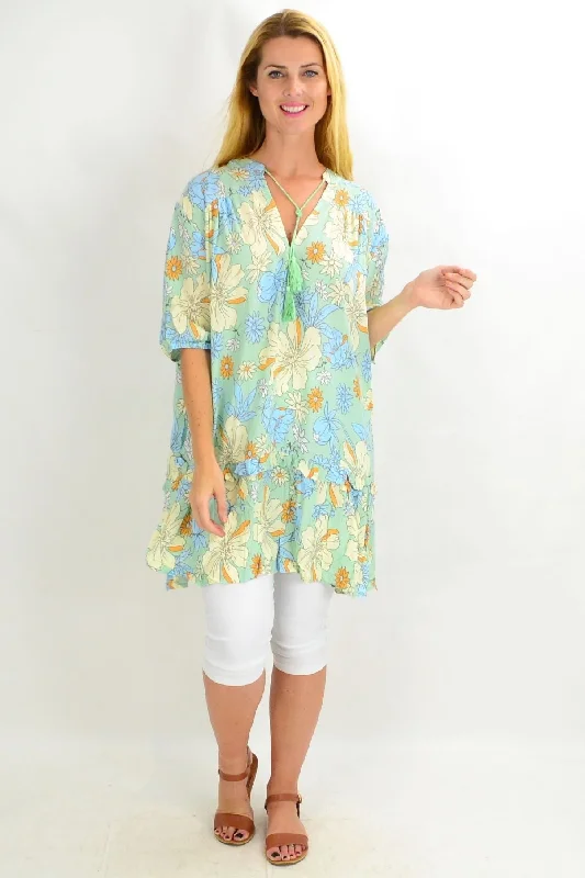 Hibiscus & Daisy Ruffle Tunic Top