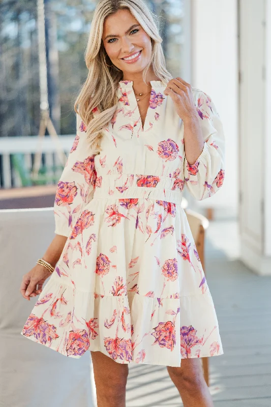 It's All Alright Cream Floral Dress