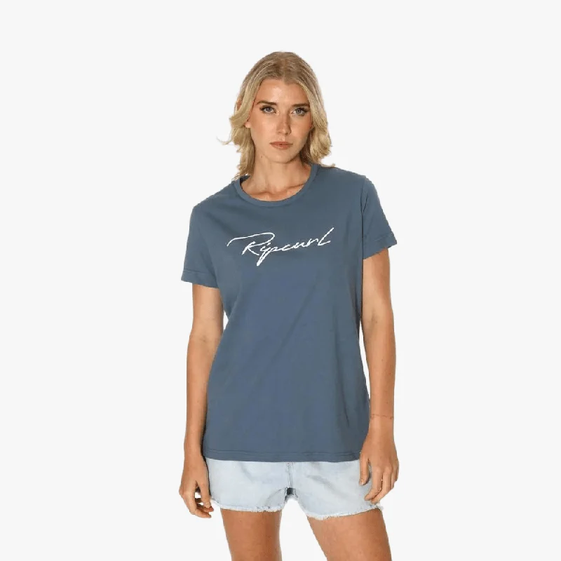 Ripcurl Womens Script Standard Short Sleeve Tee Blue Dynamic Women's High - energy Ripcurl Womens Script Standard Short Sleeve Tee Blue Dynamic Women's High - energy