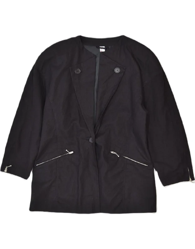 VINTAGE Womens Longline 1 Button Blazer Jacket UK 10 Small Black Cotton Country