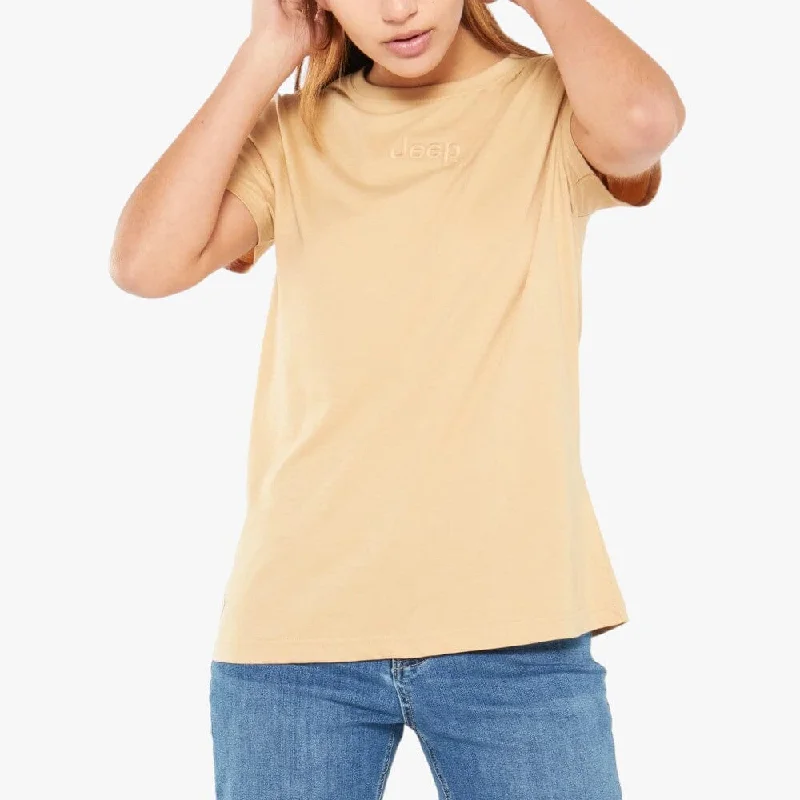 Jeep Womens Small Logo Embroid Short Sleeve Tee Oatmilk Casual Women's Japanese 