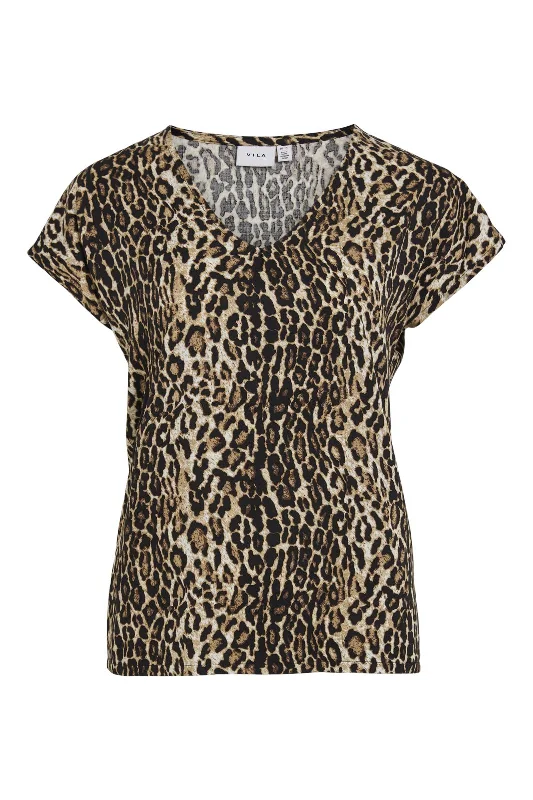 Vila - Ya S/S V-Neck Top - 4706824 Black Aop Leo Modern Women's Tech