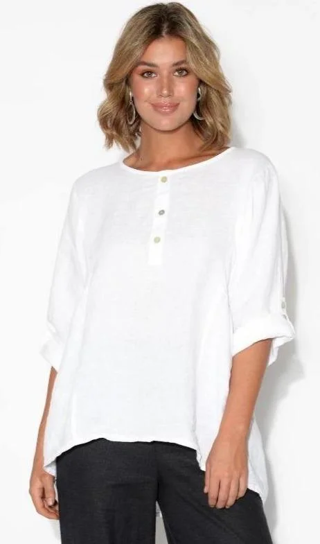 La Strada LST21-21 Italian Linen Shirt 3/4 Sleeve Sleek Women's 