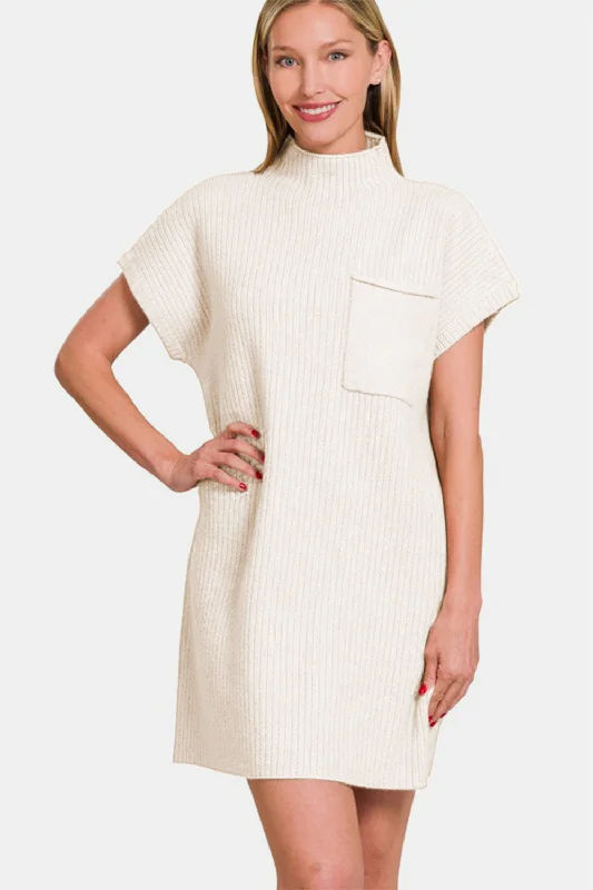 Zenana Short Sleeve Sweater Mini Dress Earthy Women's 