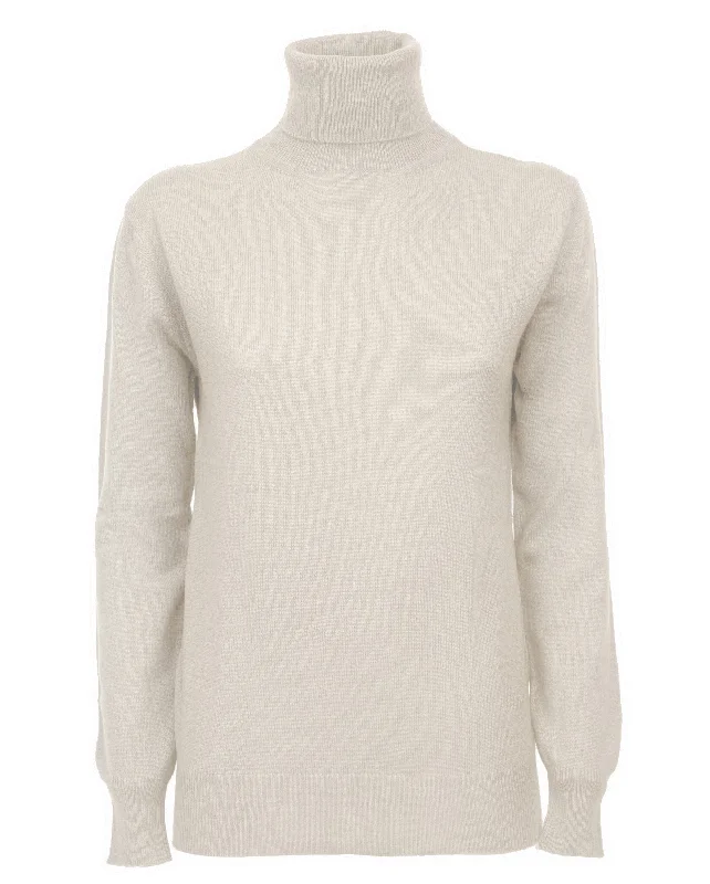 NEW FALL 24 - Women's Pure Cashmere Turtleneck Sweater Milk White by Monticelli Cashmere Feminine Women's Soft 