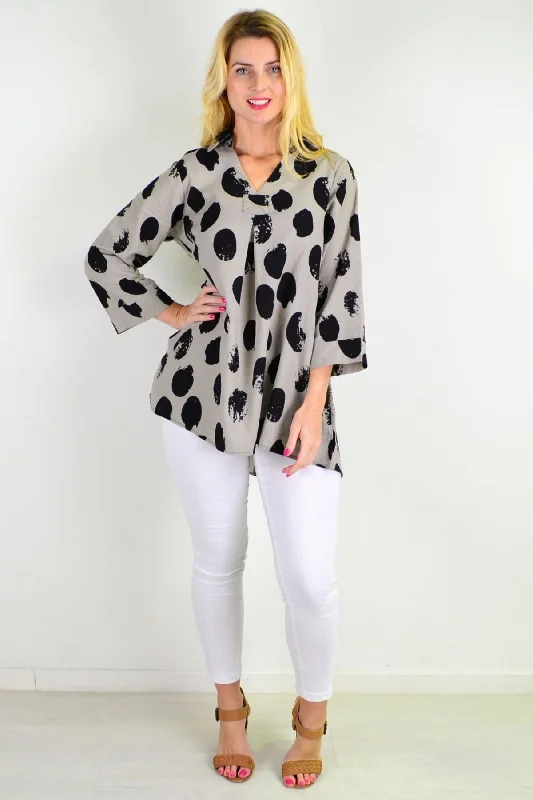 Black Dot Pocket Linen Cotton Tunic Top