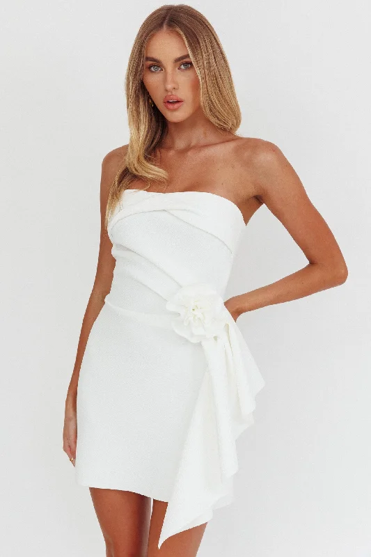 Sasha Cascade Ruffle Rosette Mini Dress White Confident Women's Power