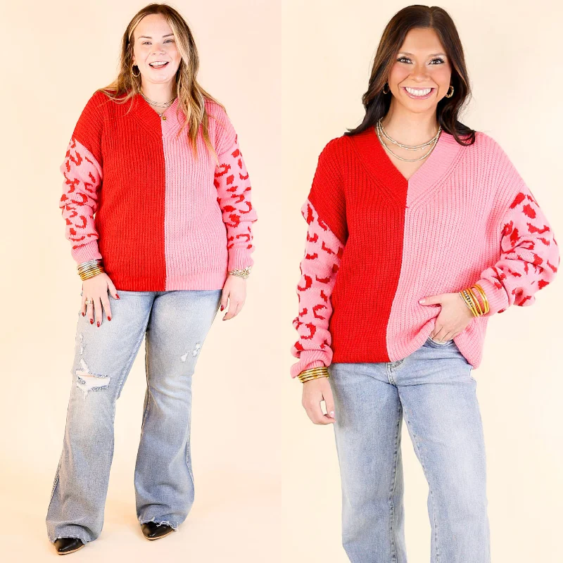 Changing Seasons Leopard Print Long Sleeve Sweater in Pink and Red European