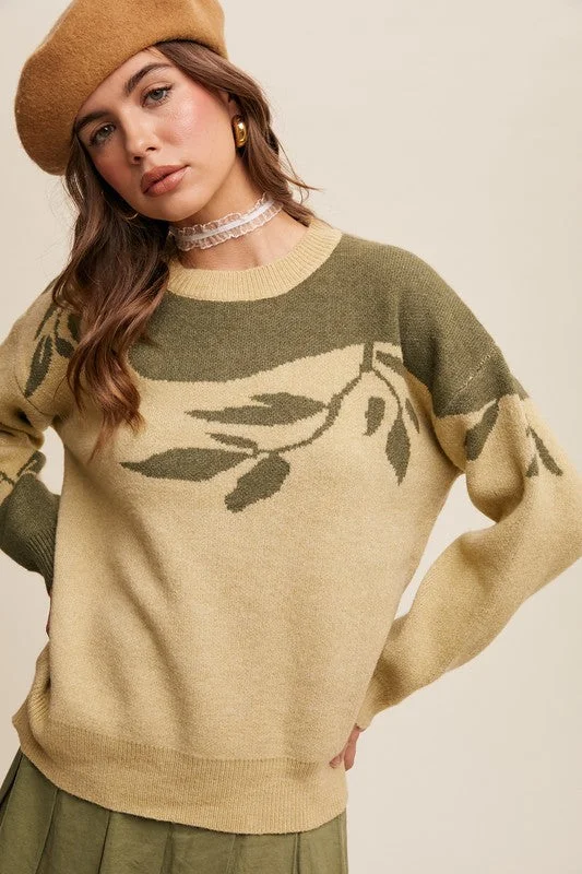 Stefani Leaf Design Sweater Cashmere