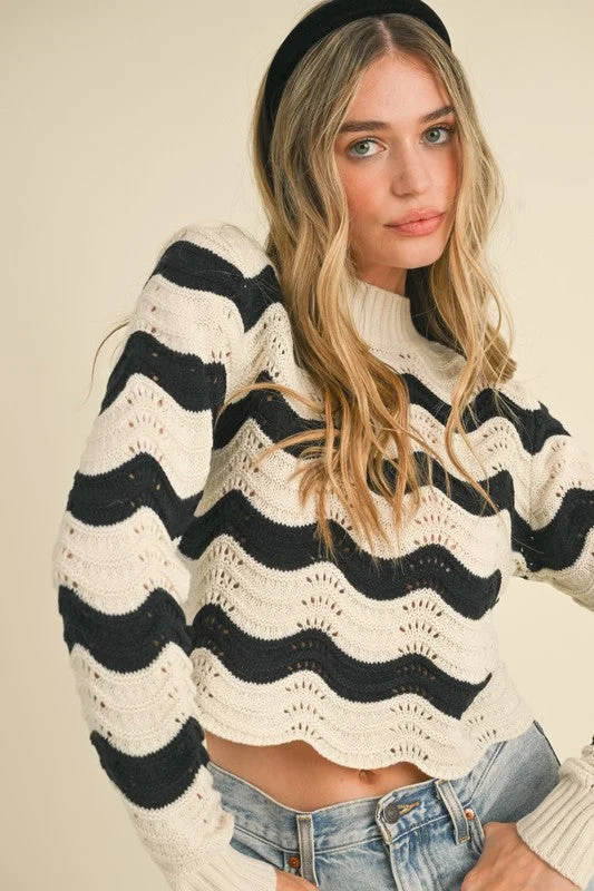 Wave Goodbye Black Striped Top Edgy Women's Punk