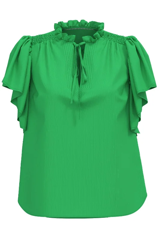 Co´couture - Sunrisecc Ss Frill Top 35704 - 34 Green Unique Women's Upcycled