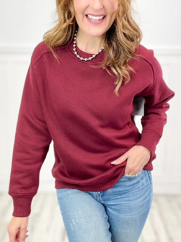 French Terry Long Sleeve Crew Neck Top - SET A Stylish Women's Neon