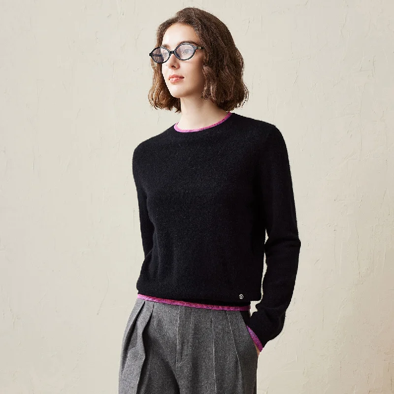 100% Cashmere Color-Accented Soft Knit Pullover Sweater Australian Beach