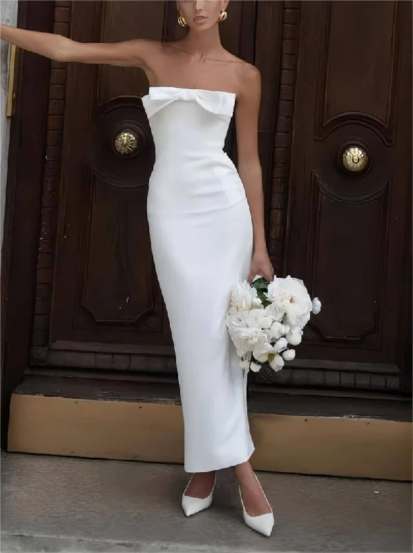 Bow Strapless Stylish Midi Dress