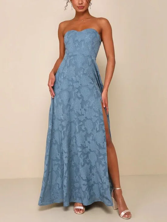 Evening Gown Strapless Slim Graceful Fit Slit Maxi Dress