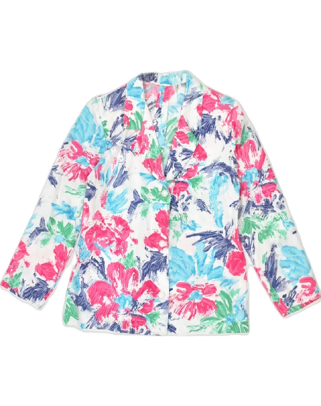 VINTAGE Womens 3 Button Blazer Jacket UK 12 Medium Multicoloured Floral Tough Women's Military - inspired