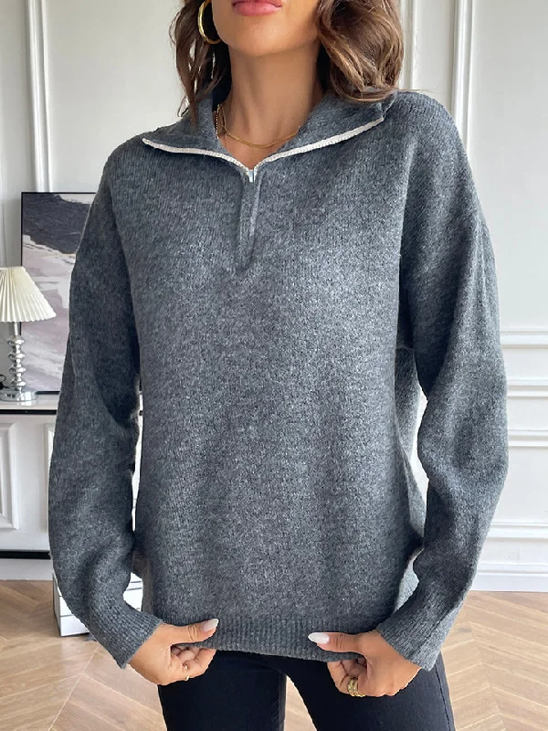 Half Zip Dropped Shoulder Sweater Artistic Women's Avant - 