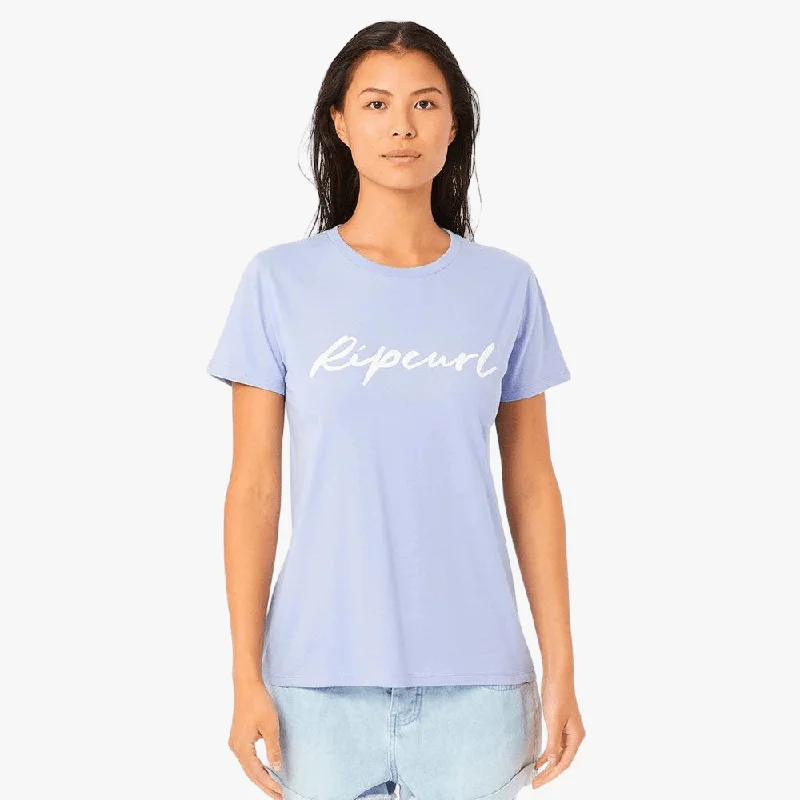 Ripcurl Womens Script Standard Short Sleeve Tee Placid Blue Cashmere