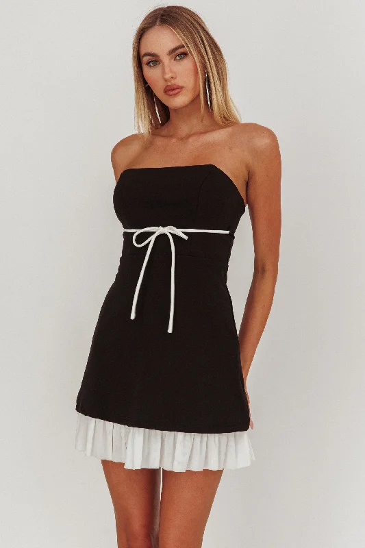 Statement Strapless String Tie Mini Dress Black Modern Women's 